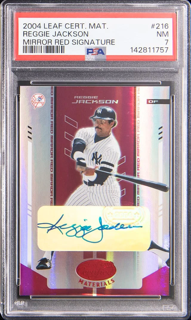 2004 Leaf Certified Materials Reggie Jackson Mirror Red Signature #216 card image
