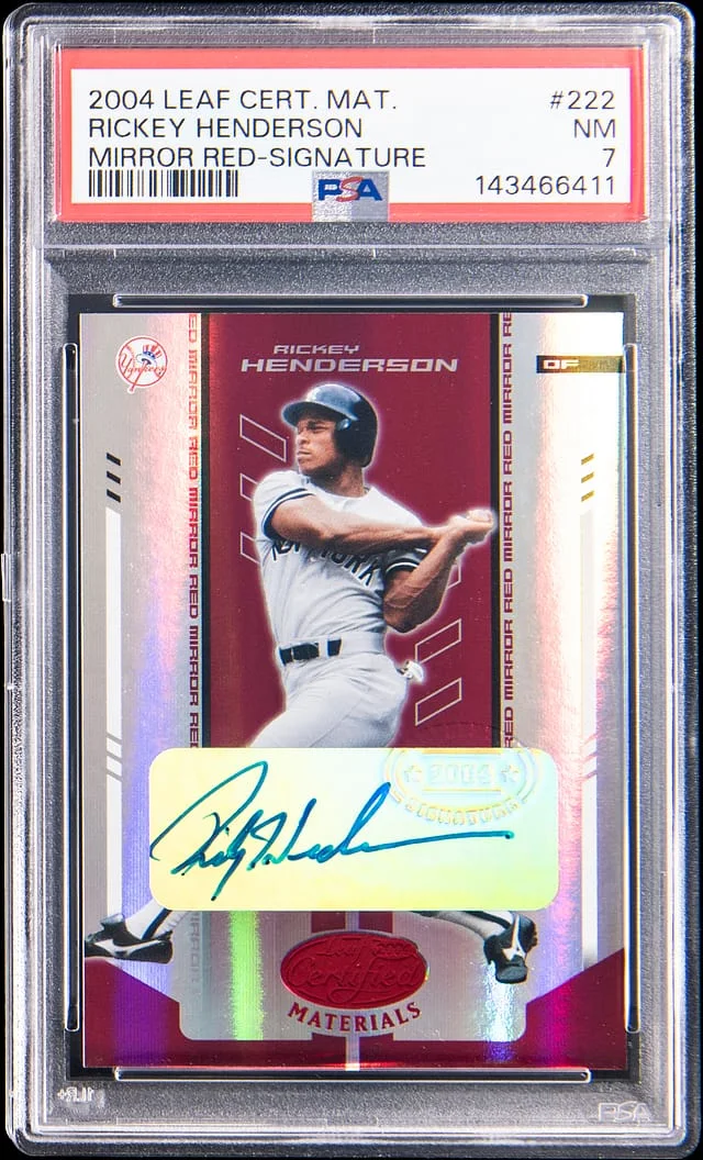 2004 Leaf Certified Materials Rickey Henderson Mirror Red Signature #222 card image