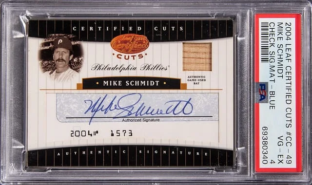 2004 Leaf Certified Mike Schmidt Cuts Check Signature Material Blue #CC-49 card image