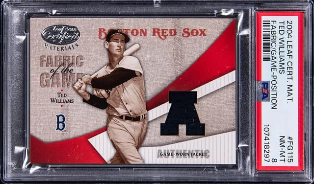 2004 Leaf Certified Ted Williams Material Fabric of the Game Position #FG-115 card image