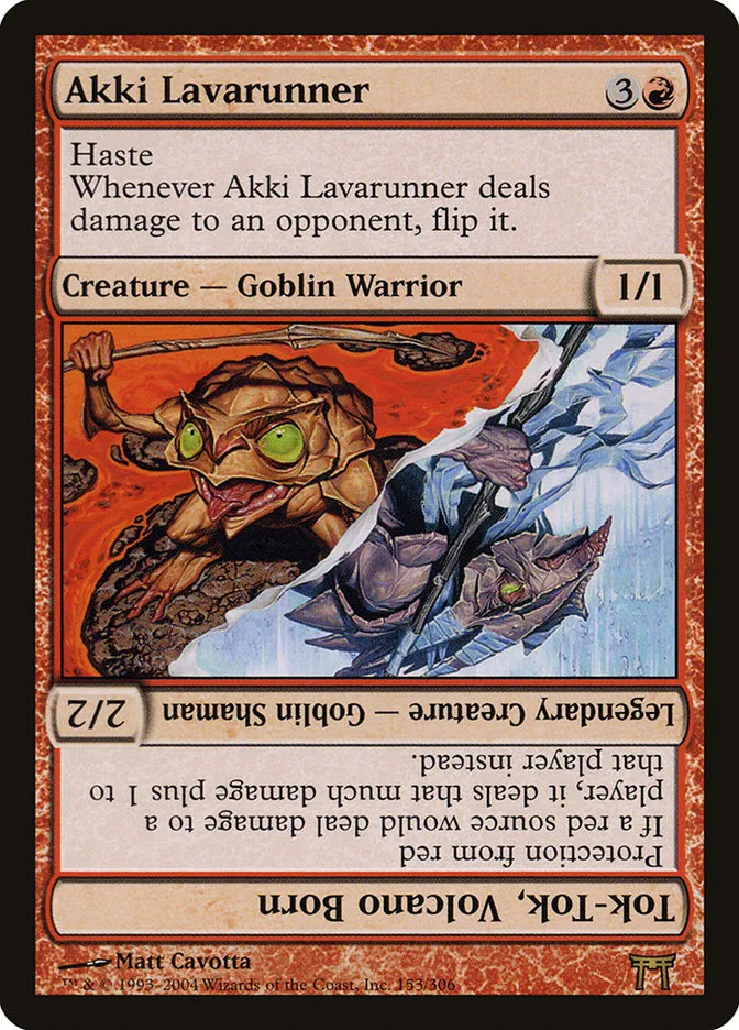 2004 Champions of Kamigawa Akki Lavarunner // Tok-Tok, Volcano Born #153 rare card image