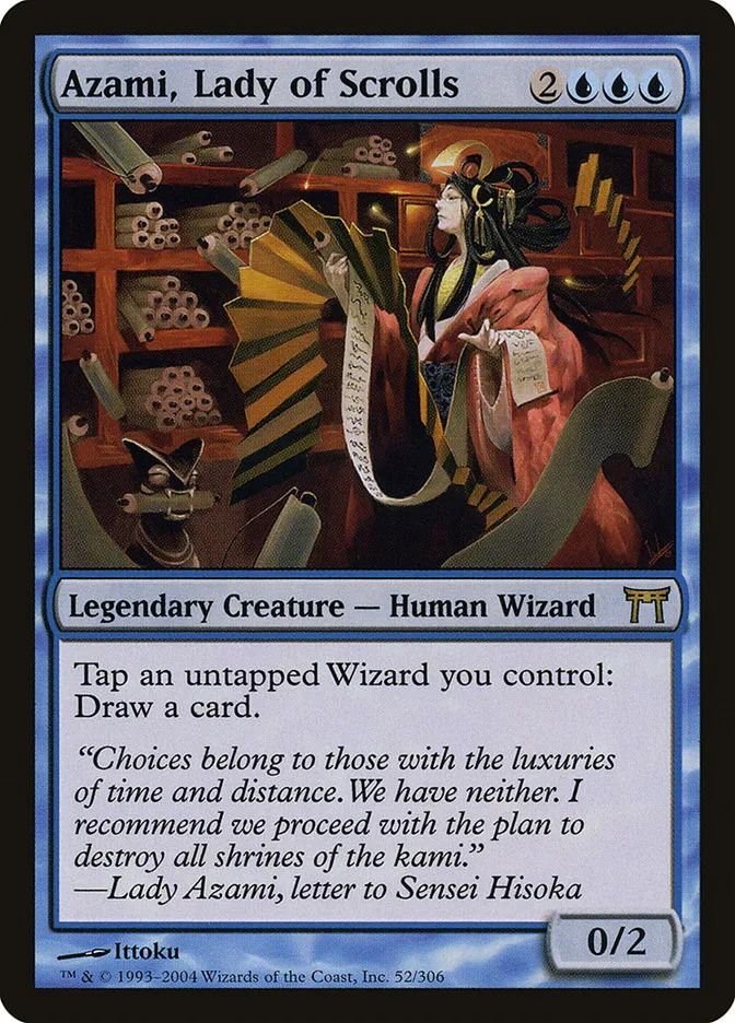 2004 Champions of Kamigawa Azami, Lady of Scrolls #52 rare card image