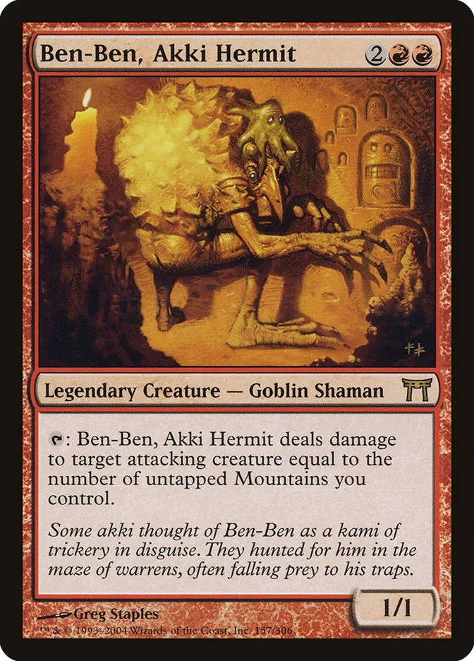 2004 Champions of Kamigawa Ben-Ben, Akki Hermit #157 rare card image