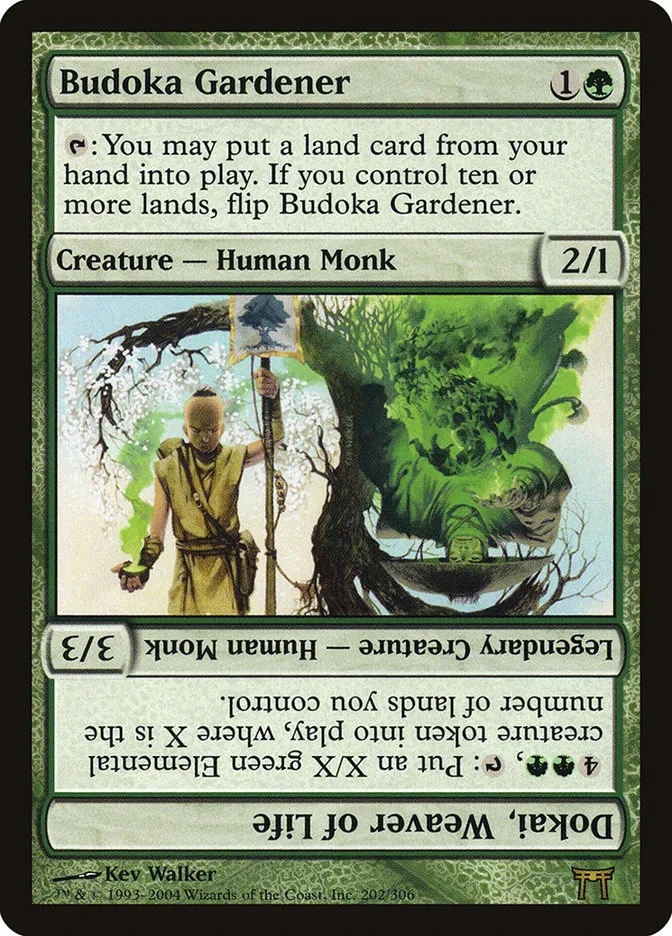 2004 Champions of Kamigawa Budoka Gardener // Dokai, Weaver of Life #202 rare card image