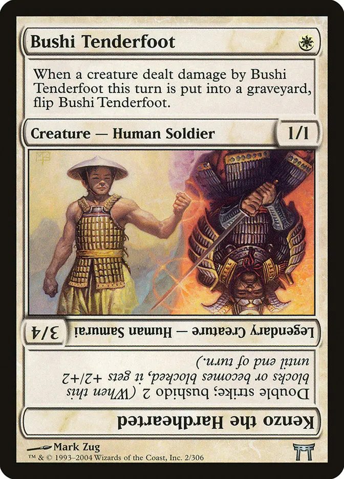 2004 Champions of Kamigawa Bushi Tenderfoot // Kenzo the Hardhearted uncommon #2 uncommon card image