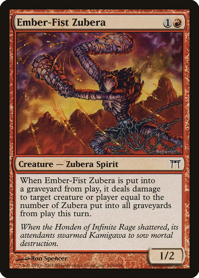 2004 Champions of Kamigawa Ember-Fist Zubera #166 common card image