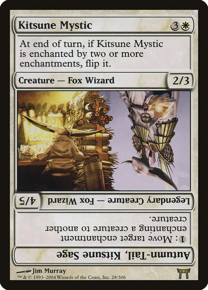 2004 Champions of Kamigawa Kitsune Mystic // Autumn-Tail, Kitsune Sage rare #28 rare card image