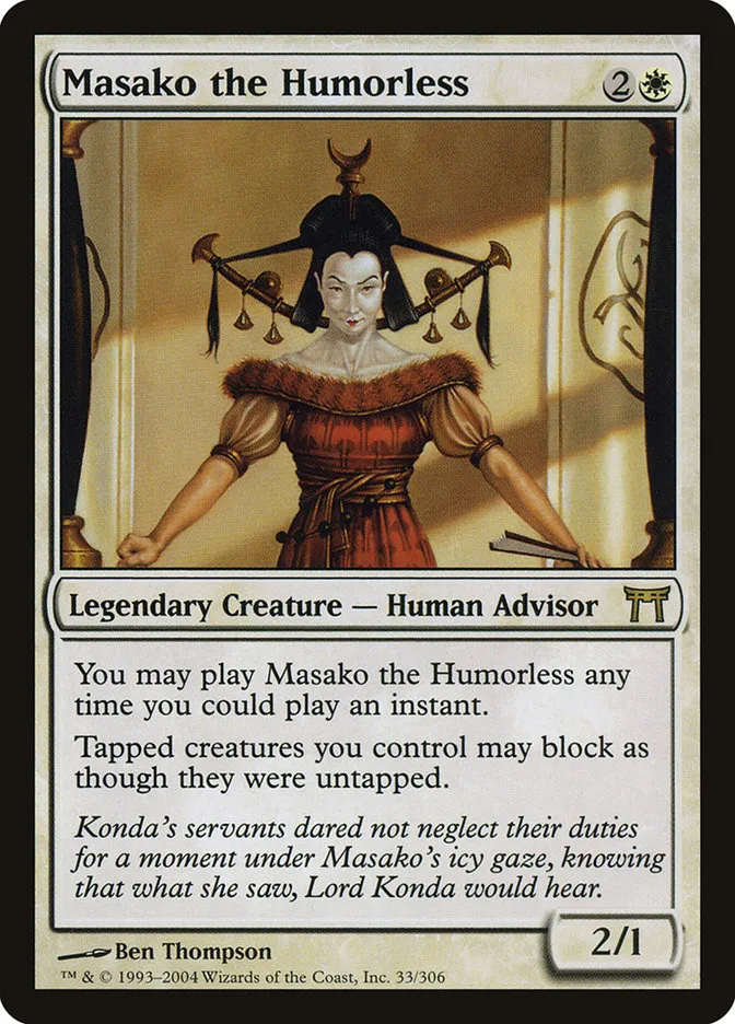 2004 Champions of Kamigawa Masako the Humorless rare #33 rare card image