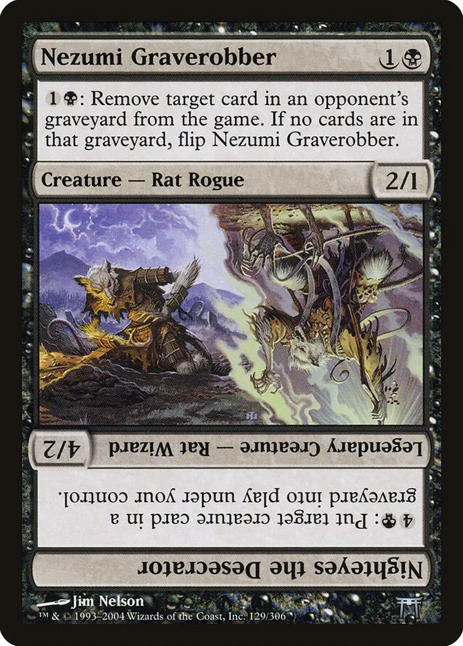 2004 Champions of Kamigawa Nezumi Graverobber // Nighteyes the Desecrator #129 uncommon card image
