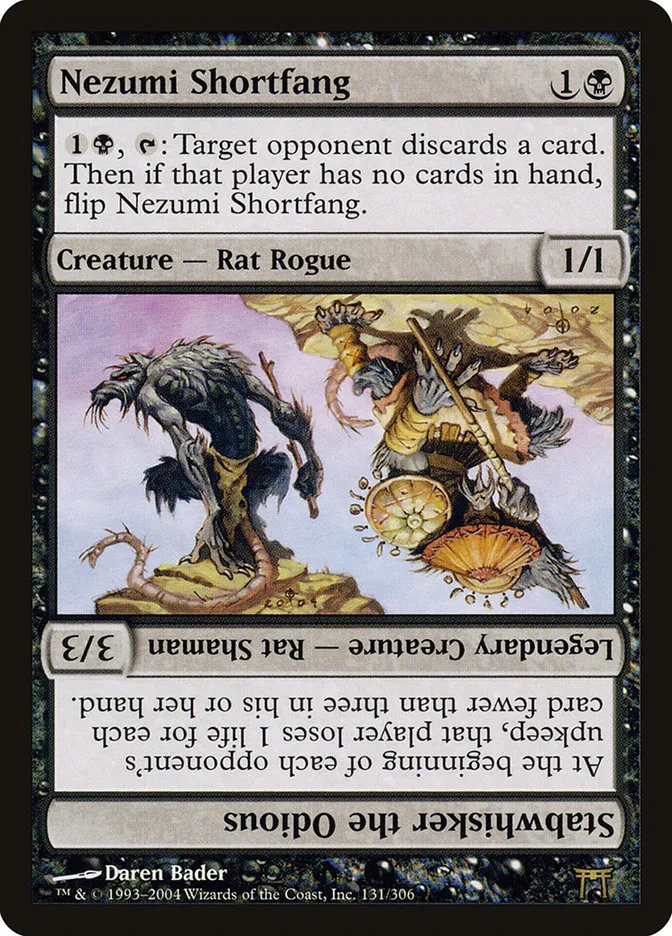 2004 Champions of Kamigawa Nezumi Shortfang // Stabwhisker the Odious #131 rare card image