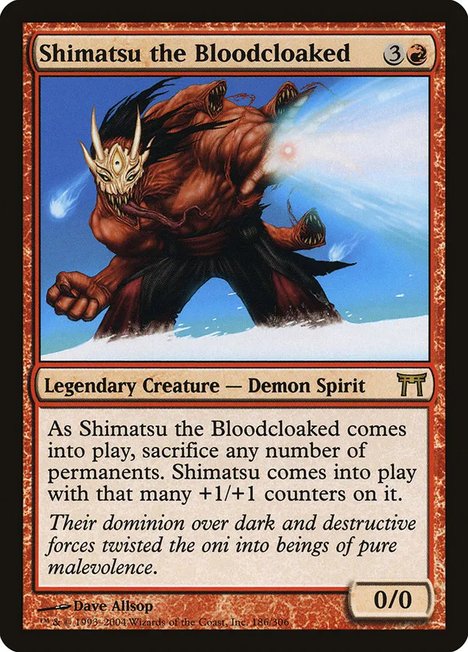 2004 Champions of Kamigawa Shimatsu the Bloodcloaked #186 rare card image