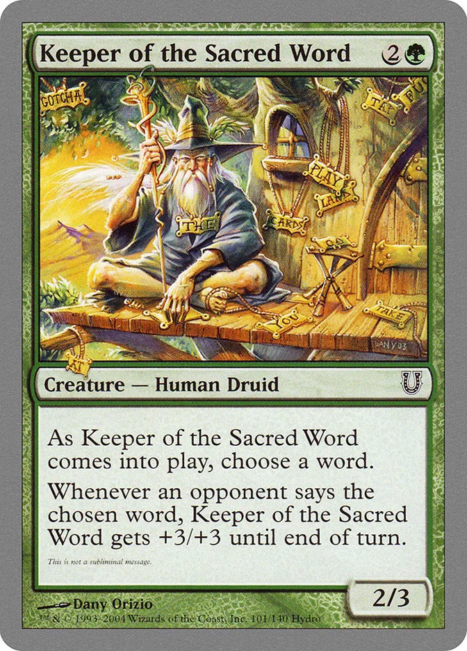 2004 Unhinged Keeper of the Sacred Word common #101 common card image
