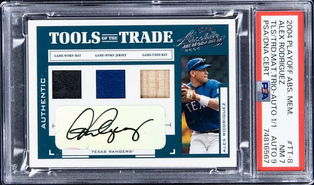 2004 Playoff Absolute Memorabilia Alex Rodriguez Tools Of The Trade Material Trio Autograph #TT-8 card image