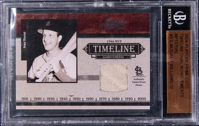 2004 Playoff Prime Cuts Stan Musial/Ted Williams Timeline Dual Achievements Material #TA-3 card image