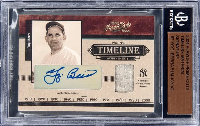 2004 Playoff Prime Cuts Yogi Berra Timeline Material Signature #T-7 card image