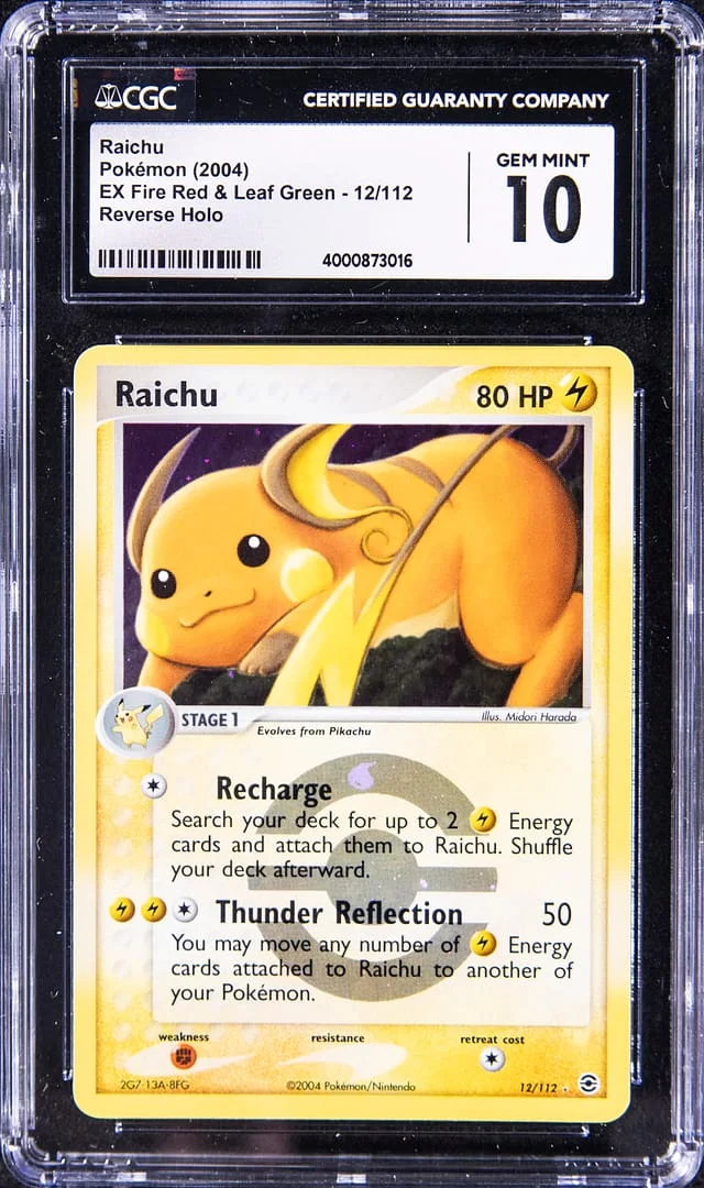 2004 Pokemon EX Fire Red & Leaf Green Reverse Holofoil Raichu #12 card image