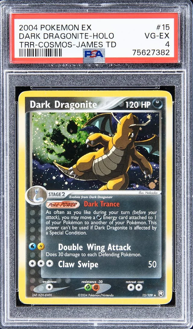 2004 Pokemon EX Holofoil - TRR - Cosmos - James TD Dark Dragonite #15 card image