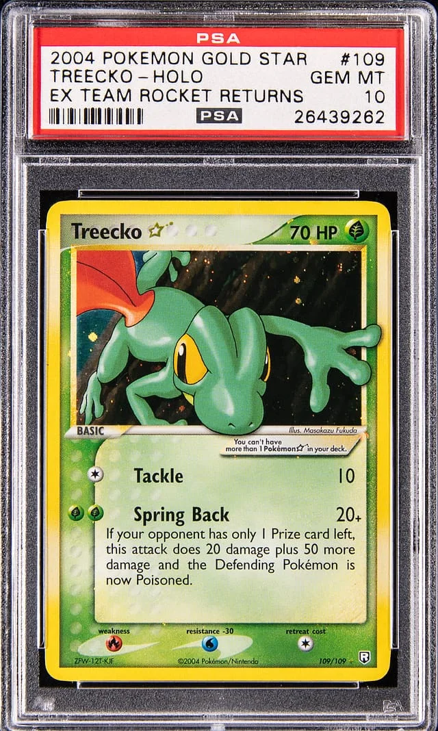 2004 Pokemon EX Team Rocket Returns Gold Star Holo Treecko #109 card image