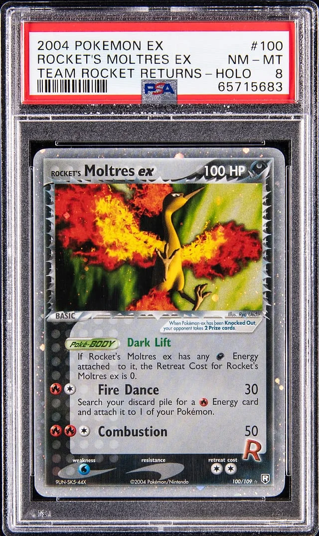 2004 Pokemon EX Team Rocket Returns Holo Rocket's Moltres ex #100 card image