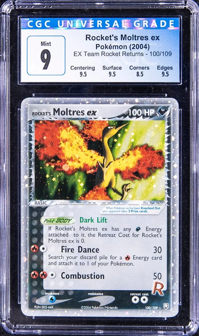 2004 Pokemon EX Team Rocket Returns Rare Holofoil Rocket's Moltres ex #100 card image