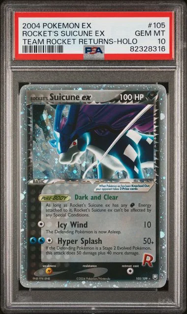 2004 Pokemon EX Team Rocket Returns Rare Holofoil Rocket's Suicune ex #105 card image