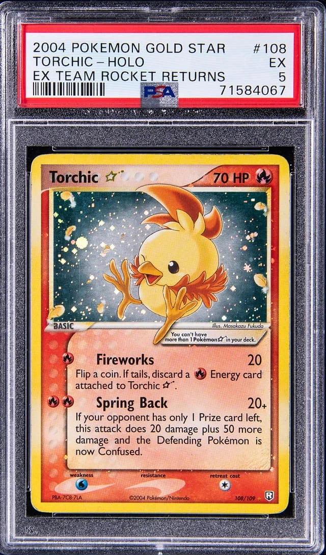 2004 Pokemon Gold Star Ex Team Rocket Returns Holo Torchic #106 card image