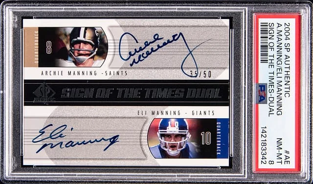 2004 SP Authentic Archie Manning/Eli Manning Sign Of The Times Dual #S0T2-AE card image