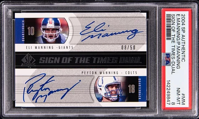 2004 SP Authentic Peyton Manning/Eli Manning Dual Sign Of The Times Dual #SOT2-MM card image