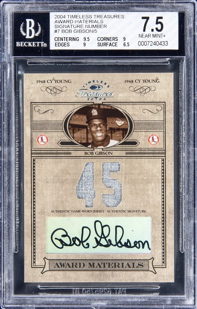 2004 Timeless Treasures Awar Materials Signature Number Bob Gibson #AW-7 card image