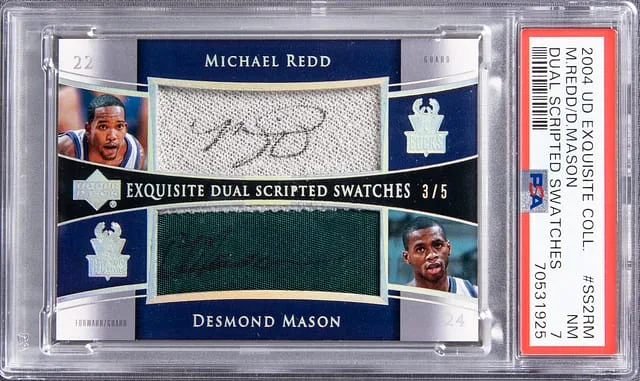 2004 UD Exquisite Collection Dual Scripted Swatches Michael Redd, Desmond Mason Dual #SS2RM card image