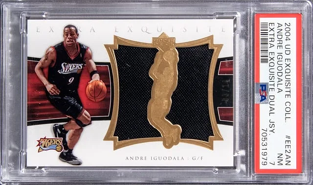 2004 UD Exquisite Collection Extra Exquisite Dual Jersey Andre Iguodala Extra Exquisite Dual Jerseys #EE2AN card image