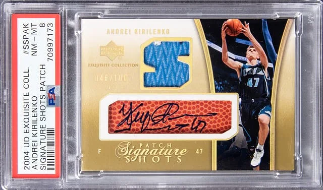 2004 UD Exquisite Collection Signature Shots Patch Andrei Kirilenko #SSPAK card image