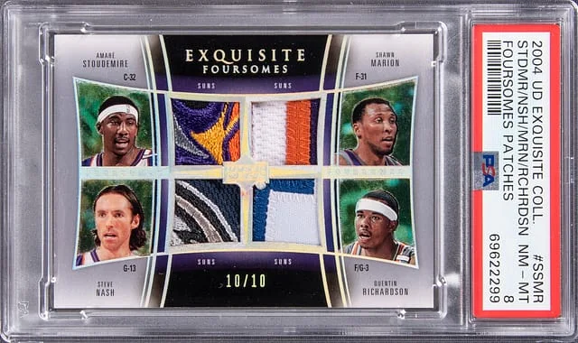 2004 Upper Deck Exquisite Collection Amare Stoudemire, Shawn Marion, Steve Nash, Quentin Richardson Foursomes Patches #SSMR card image