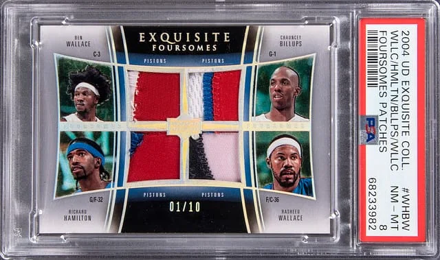 2004 Upper Deck Exquisite Collection Ben Wallace, Chauncey Billups, Richard Hamilton, Rasheed Wallace Foursome Patches #WHBW card image