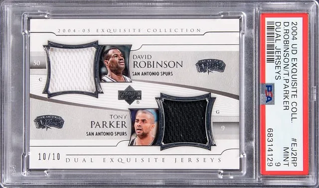 2004 Upper Deck Exquisite Collection David Robinson, Tony Parker Dual #EJ2RP card image
