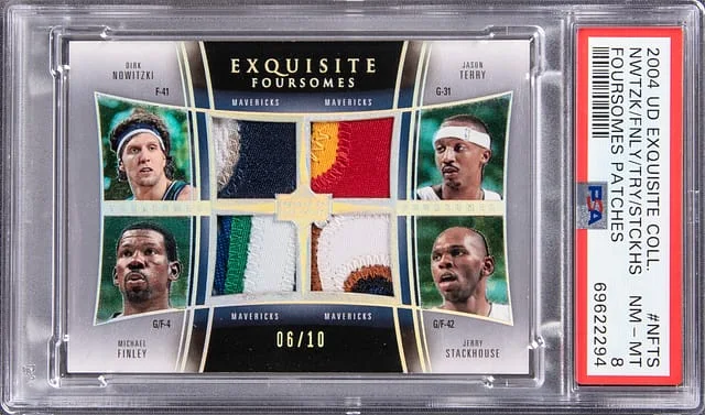 2004 Upper Deck Exquisite Collection Dirk Nowitzki, Michael Finley, Jason Terry, Jerry Stackhouse Foursomes Patches #NFTS card image