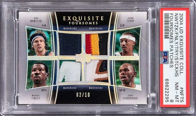 2004 Upper Deck Exquisite Collection Dirk Nowitzki, Michael Finley, Jason Terry, Jerry Stackhouse Multi Foursomes Patches #NFTS card image