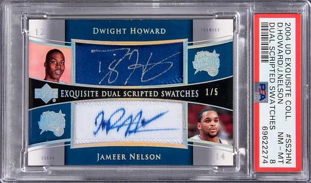 2004 Upper Deck Exquisite Collection Dwight Howard, Jameer Nelson Dual Scripted Swatches #SS2HN card image