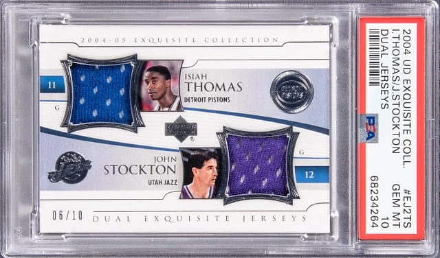 2004 Upper Deck Exquisite Collection Isiah Thomas, John Stockton Dual Dual Jerseys #EJ2TS card image