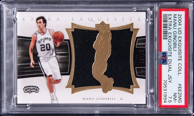 2004 Upper Deck Exquisite Collection Manu Ginobili Extra Exquisite Dual Jersey #EE2MG card image