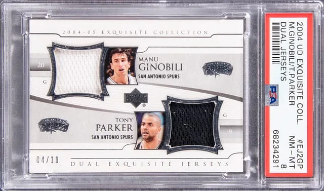 2004 Upper Deck Exquisite Collection Manu Ginobili, Tony Parker Dual Dual Jerseys #EJ2GP card image