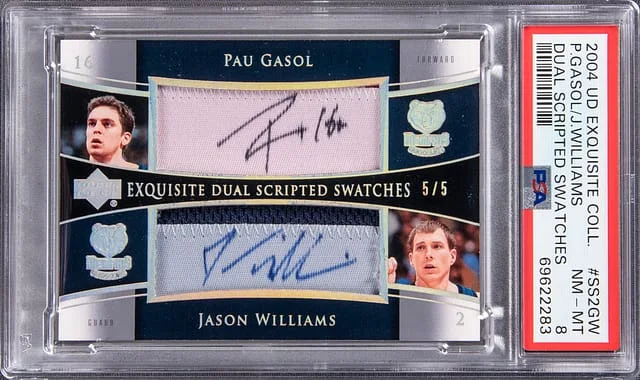 2004 Upper Deck Exquisite Collection Pau Gasol, Jason Williams Dual Scripted Swatches #SS2GW card image