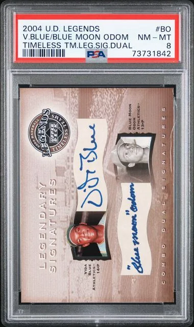 2004 Upper Deck Legends Blue Moon Odom/Vida Blue Dual-Signd Timeless Teams Legendary Signatures Dual #BO card image