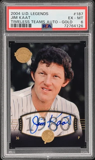 2004 Upper Deck Legends Jim Kaat Timeless Teams Autograph Gold #187 card image