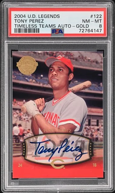2004 Upper Deck Legends Tony Perez Timeless Teams Autograph Gold #122 card image