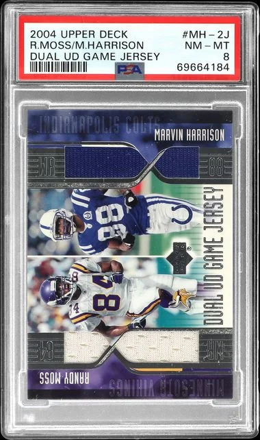 2004 Upper Deck Marvin Harrison/Randy Moss Game-Used Dual UD Game Jersey #MH-2J card image