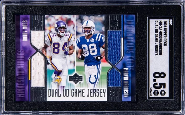 2004 Upper Deck Randy Moss/Marvin Harrison Dual UD Game Jerseys #MH-2J card image