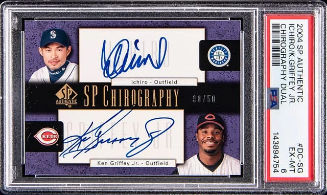 2004 Upper Deck SP Authentic Ichiro/Ken Griffey Jr. Chirography Dual Autographs #DC-SG card image
