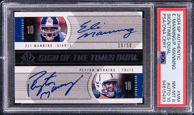 2004 Upper Deck SP Authentic Peyton Manning/Eli Manning Sign of the Times Dual #S0T2-MM card image