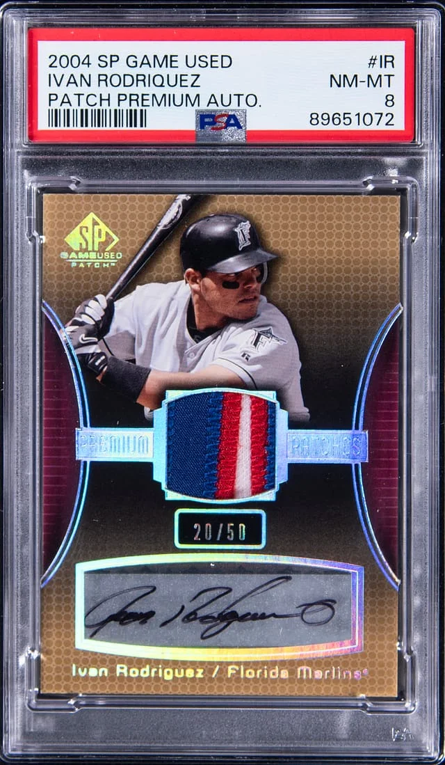2004 Upper Deck SP Game Used Ivan Rodriguez Autograph Premium Patches #APP-IR card image